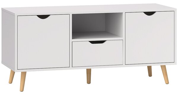 HOMCOM Mobile Porta TV max 50" con Cassetto, Ripiano Aperto e Armadietti, 110x40x50 cm, Bianco e Legno