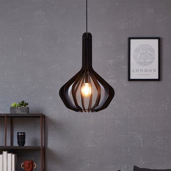 Lampadario Industrial Velasco 1 Luce Acciaio Nero Diffusore Nero