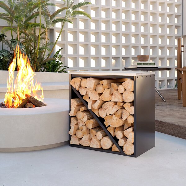 Outsunny Portalegna da Interno 2 in 1, Supporto per Legna Rialzato con Divisorio, Porta Legna per Interni per Caminetti, 58x36x60 cm, Nero | Aosom Italy