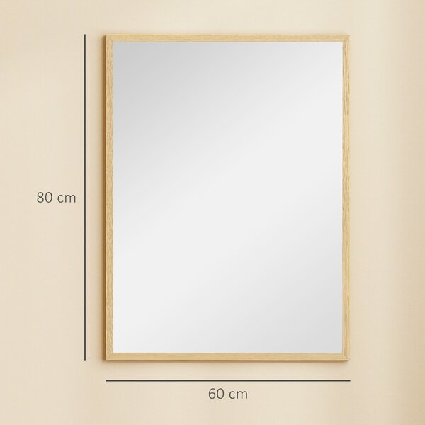 HOMCOM Specchio da Parete Rettangolare con Ganci, in Vetro e MDF, 60x80 cm, Color Legno | Aosom Italy