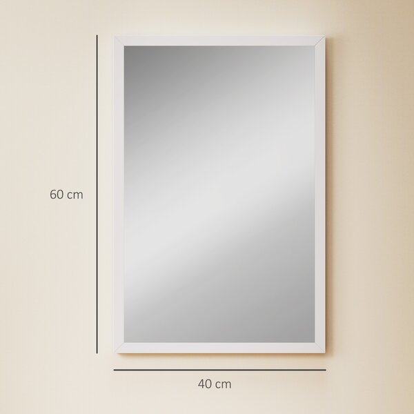 HOMCOM Specchio da Parete Rettangolare con Ganci, Specchio a Muro in Vetro e MDF, 40x60 cm, Bianco | Aosom Italy