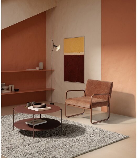 Tavolino da salotto rotondo color terracotta con piano in vetro ø 83 cm Davi – MOME