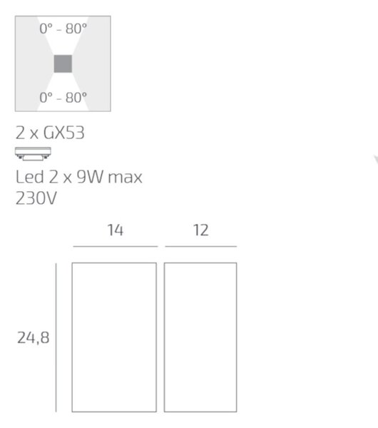 Applique classico top light spa plus ap co gx53 led ip54 alluminio vetro biemissione - Top Light
