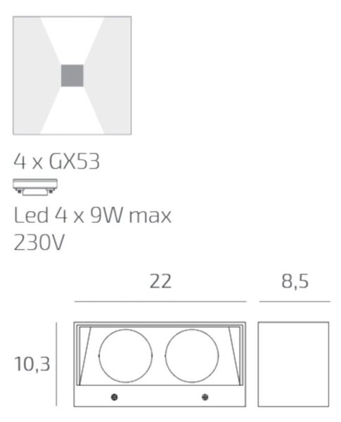 Applique classica top light spa ag gx53 led ip54 alluminio vetro biemissione - Top Light