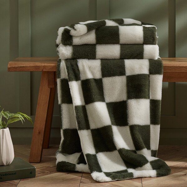 Coperta bianca/verde 130x170 cm Cosy Soft Checkerboard – Catherine Lansfield