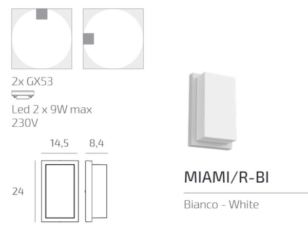Applique moderno top light miami r bi gx53 led ip54 alluminio policarbonato - Top Light