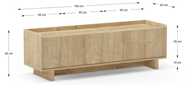 Mobile TV di colore naturale con effetto rovere 140x45x40 cm Daira – Marckeric