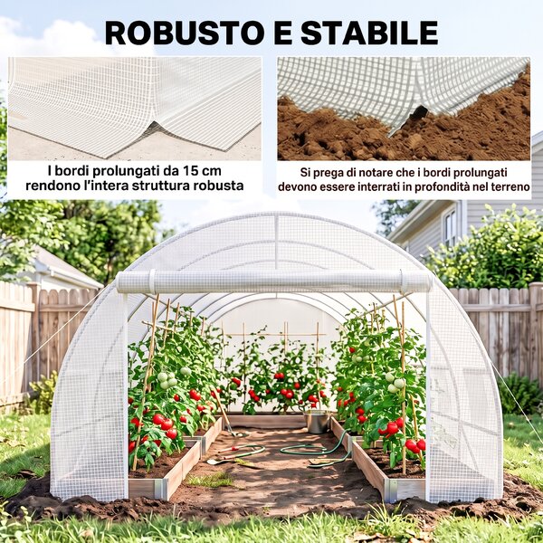 Outsunny Telo per Serra in PE con 12 Finestre, Porta Avvolgibile e Bordi Interrati, 6x3x2 m, Bianco | Aosom Italy