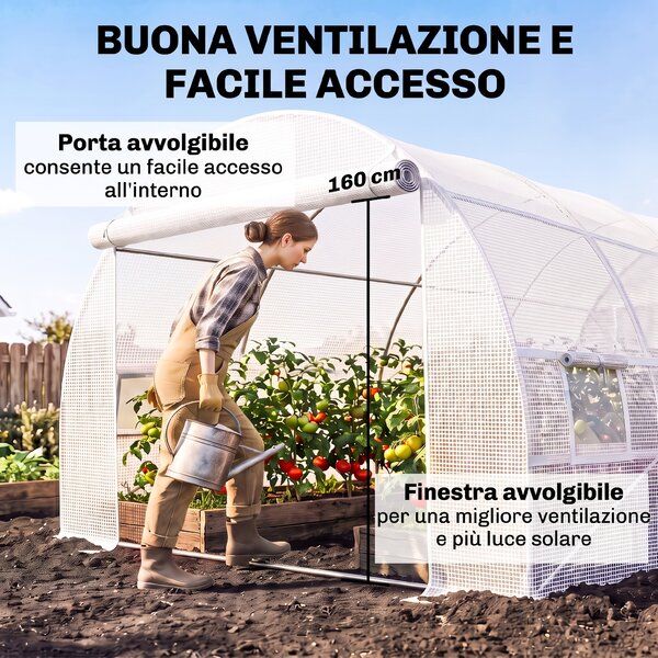 Outsunny Telo per Serra in PE con 12 Finestre, Porta Avvolgibile e Bordi Interrati, 6x3x2 m, Bianco | Aosom Italy