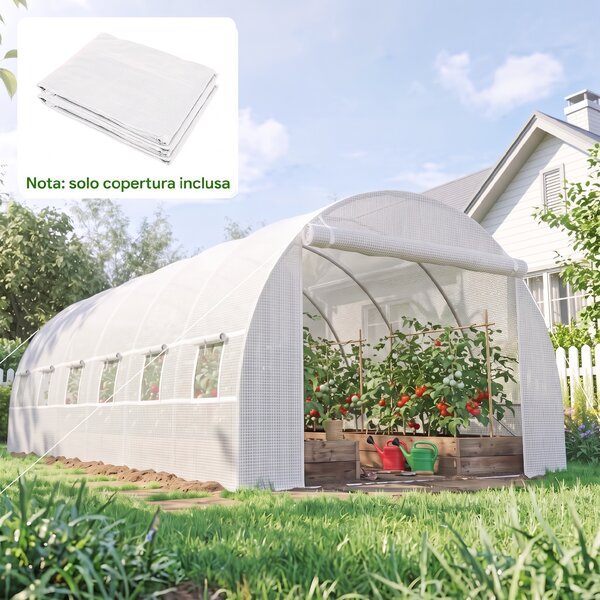 Outsunny Telo per Serra in PE con 12 Finestre, Porta Avvolgibile e Bordi Interrati, 6x3x2 m, Bianco | Aosom Italy