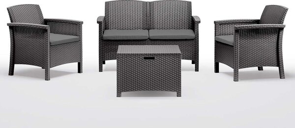 Salotto da giardino 4 posti in wicker stampato con cuscini e tavolino contenitore Friuli - Black