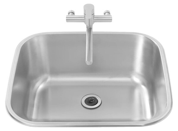 Lavello utilitario, in acciaio inossidabile, con rubinetto integrato, colore argento