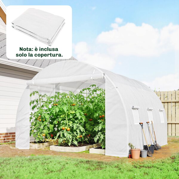Outsunny Telo per Serra in PE con 6 Finestre, Porta Avvolgibile e Bordi Interrati, 3x3x2 m, Bianco | Aosom Italy