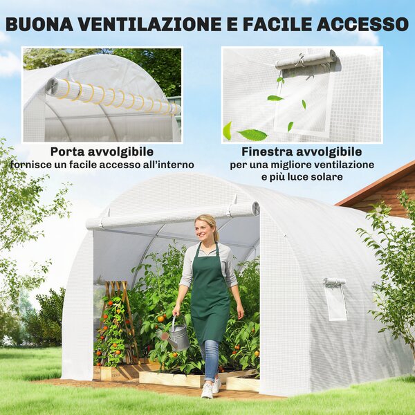 Outsunny Telo per Serra in PE con 6 Finestre, Porta Avvolgibile e Bordi Interrati, 3x3x2 m, Bianco | Aosom Italy