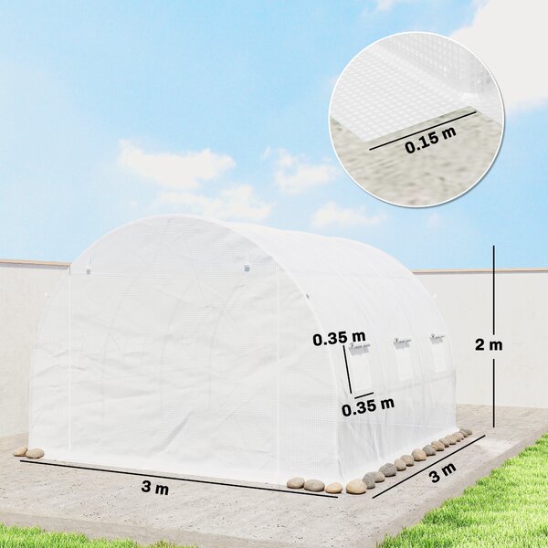 Outsunny Telo per Serra in PE con 6 Finestre, Porta Avvolgibile e Bordi Interrati, 3x3x2 m, Bianco | Aosom Italy