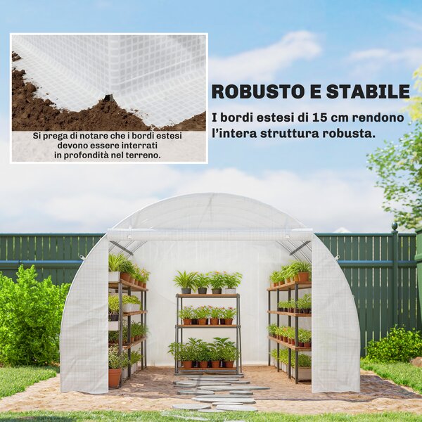 Outsunny Telo per Serra in PE con 6 Finestre, Porta Avvolgibile e Bordi Interrati, 3x3x2 m, Bianco | Aosom Italy