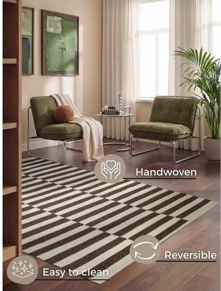 Tappeto bianco/marrone in lana reversibile/tessuto a mano 120x180 cm Vika – Hanse Home