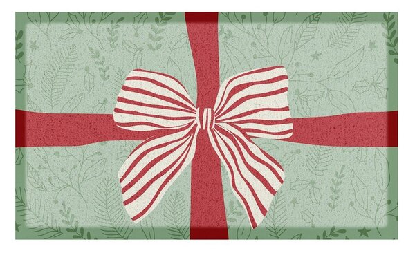 Zerbino in plastica riciclata a tema natalizio 40x70 cm Red & White Stripe Bow – Artsy Doormats