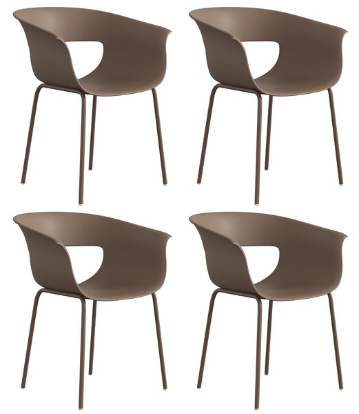 Outsunny Set di 4 Sedie da Giardino Ergonomiche per Balcone con Design Traforato e Braccioli, Resistenti alle Intemperie, Caffè | Aosom Italy