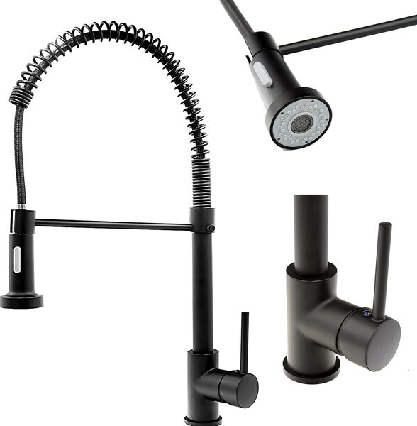 Granitan | SPIRAL - Miscelatore da cucina - Bocca estraibile - Orientabile a 360° - Nero - Ottone - Carica in Vetroceramica
