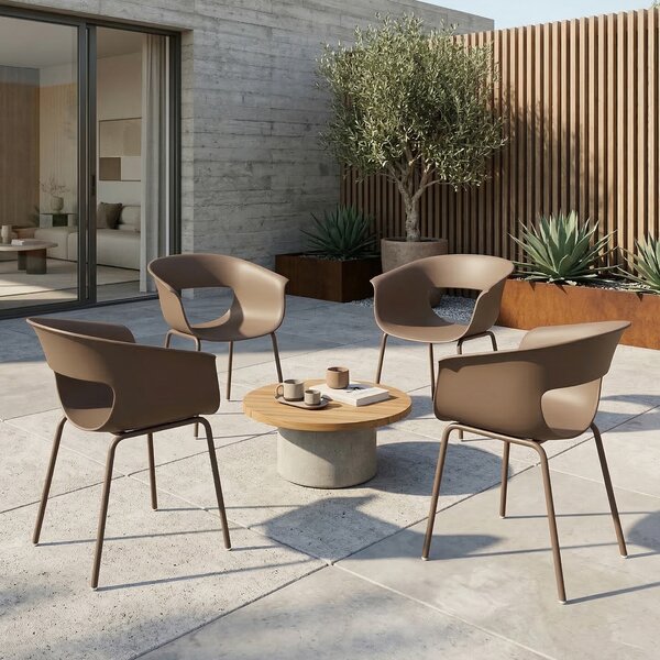 Outsunny Set di 4 Sedie da Giardino Ergonomiche per Balcone con Design Traforato e Braccioli, Resistenti alle Intemperie, Caffè | Aosom Italy