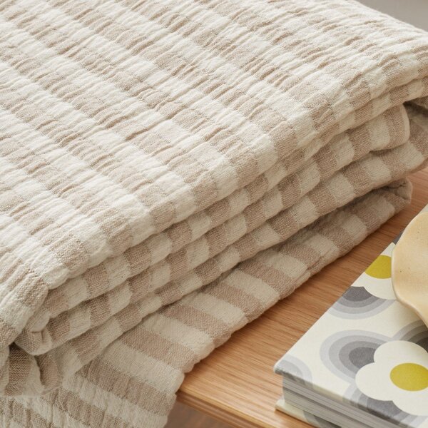Coperta di colore naturale in cotone 150x200 cm Cotton Muslin Stripe – Bianca