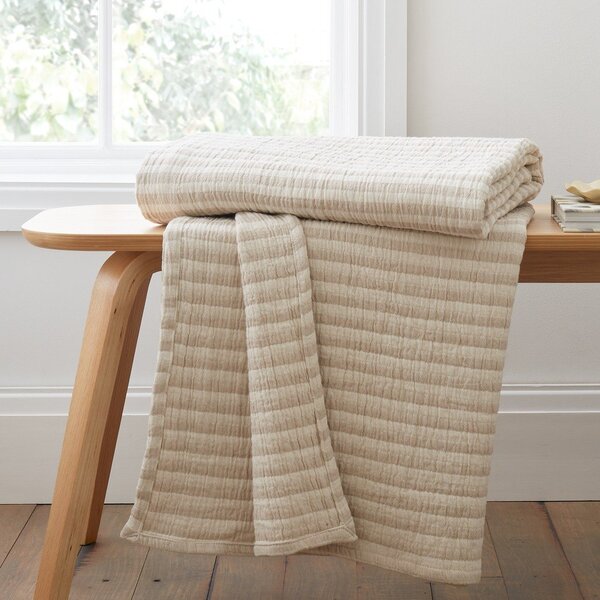 Coperta di colore naturale in cotone 150x200 cm Cotton Muslin Stripe – Bianca