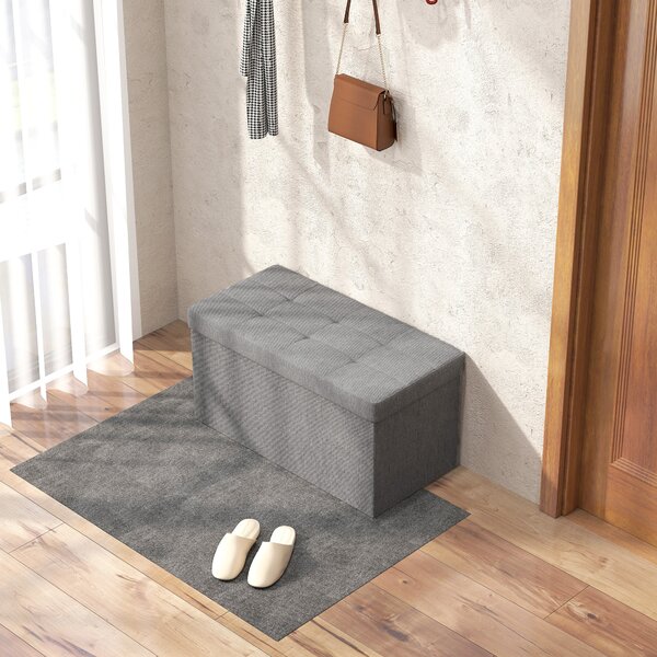 HOMCOM Baule Contenitore Pieghevole 84 L Rivestito in Lino Sintetico con Coperchio, per Soggiorno e Camera da Letto, 76x38x38 cm, Grigio Chiaro | Aosom Italy