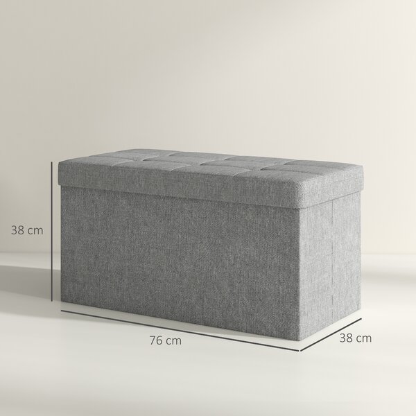 HOMCOM Baule Contenitore Pieghevole 84 L Rivestito in Lino Sintetico con Coperchio, per Soggiorno e Camera da Letto, 76x38x38 cm, Grigio Chiaro | Aosom Italy
