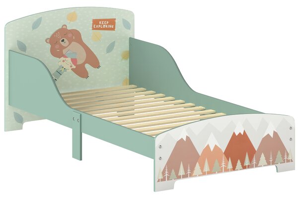 ZONEKIZ Letto per Bambini 3-6 Anni con Bordi Rialzati, Doghe e Fantasia con Animali, 140x70 cm, Verde
