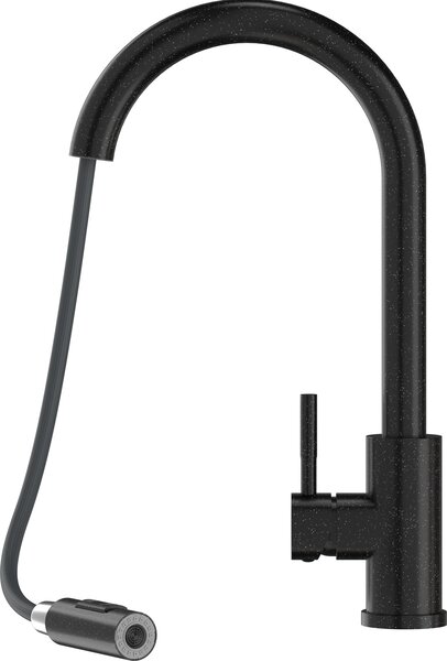Granitan | SNAKE SLIM - Rubinetto da cucina - Bocca estraibile - Orientabile a 360° - Nero - Acciaio inossidabile - Caratteristiche: testa in Vetroceramica