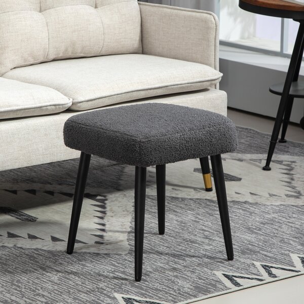 HOMCOM Sgabello con Poggiapiedi e Seduta Imbottita, Effetto Cachemire, Gambe in Acciaio, 42x42x44 cm, Grigio Scuro | Aosom Italy