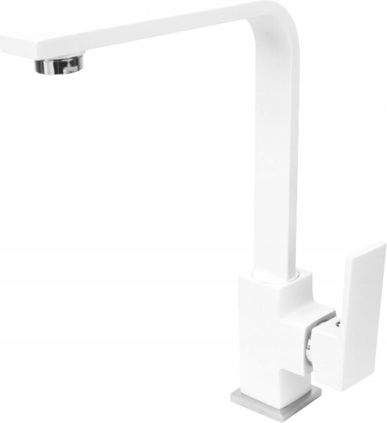 Granitan | NOOK - Miscelatore da cucina - Orientabile a 360° - Design squadrato - Bianco - Ottone - Carica in Vetroceramica