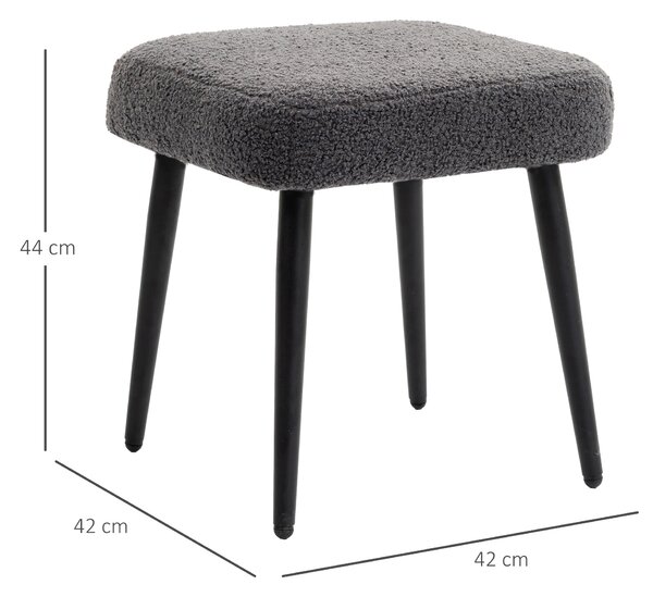 HOMCOM Sgabello con Poggiapiedi e Seduta Imbottita, Effetto Cachemire, Gambe in Acciaio, 42x42x44 cm, Grigio Scuro | Aosom Italy