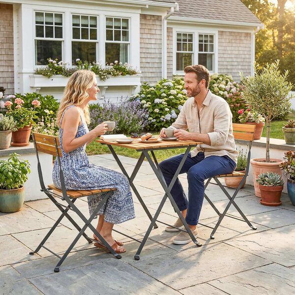 Outsunny Set 3 Pezzi da Pranzo per 2 Persone, Tavolo Pieghevole con 2 Sedie Pieghevoli, per Terrazza e Balcone, Teak | Aosom Italy