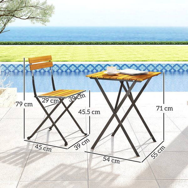 Outsunny Set 3 Pezzi da Pranzo per 2 Persone, Tavolo Pieghevole con 2 Sedie Pieghevoli, per Terrazza e Balcone, Teak | Aosom Italy