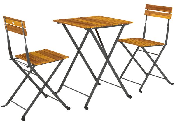 Outsunny Set 3 Pezzi da Pranzo per 2 Persone, Tavolo Pieghevole con 2 Sedie Pieghevoli, per Terrazza e Balcone, Teak | Aosom Italy