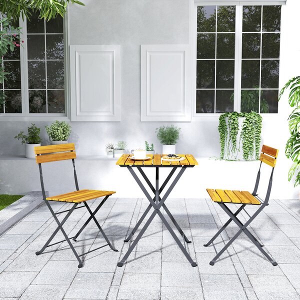 Outsunny Set 3 Pezzi da Pranzo per 2 Persone, Tavolo Pieghevole con 2 Sedie Pieghevoli, per Terrazza e Balcone, Teak | Aosom Italy