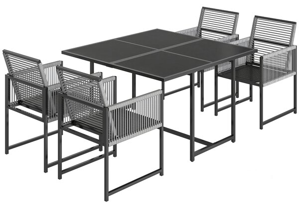 Outsunny Set di 5 Pezzi Mobili da Giardino, Tavolo in Vetro con 4 Sedie Traspiranti, Schienale Pieghevole Intreccio a Corda, Grigio Chiaro | Aosom Italy