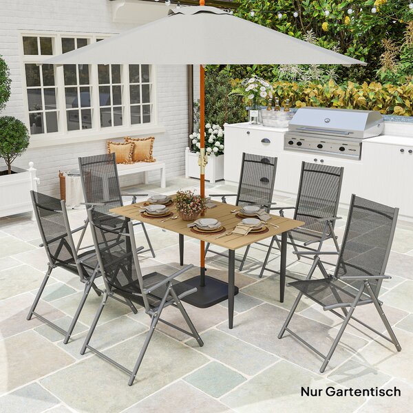 Outsunny Tavolo da Giardino Resistente alle Intemperie con Foro per Ombrellone, in Acciaio, 150x90x73 cm, Marrone | Aosom Italy