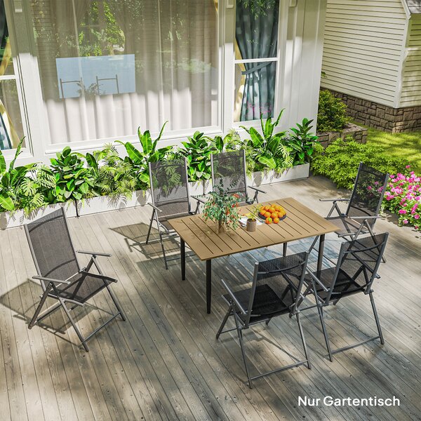 Outsunny Tavolo da Giardino Resistente alle Intemperie con Foro per Ombrellone, in Acciaio, 150x90x73 cm, Marrone | Aosom Italy