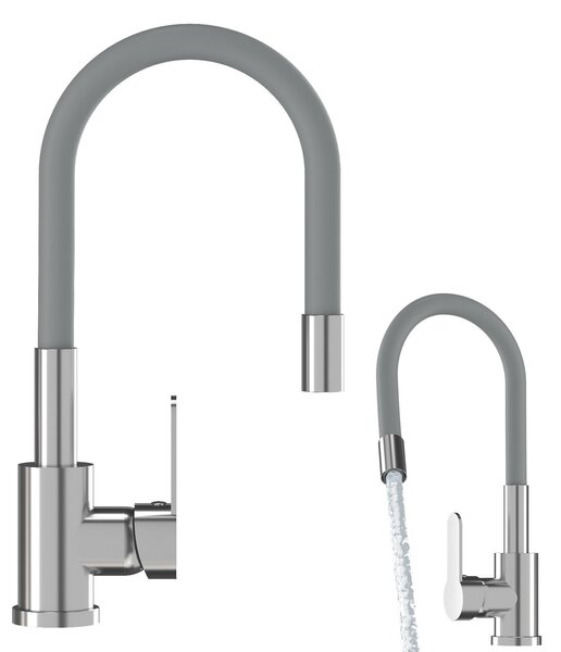 Granitan | GRADO - Miscelatore da cucina - Bocca flessibile - Orientabile a 360° - Grigio - Carica in Vetroceramica