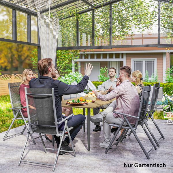 Outsunny Tavolo da Giardino Resistente alle Intemperie con Foro per Ombrellone, in Acciaio, 150x90x73 cm, Marrone | Aosom Italy
