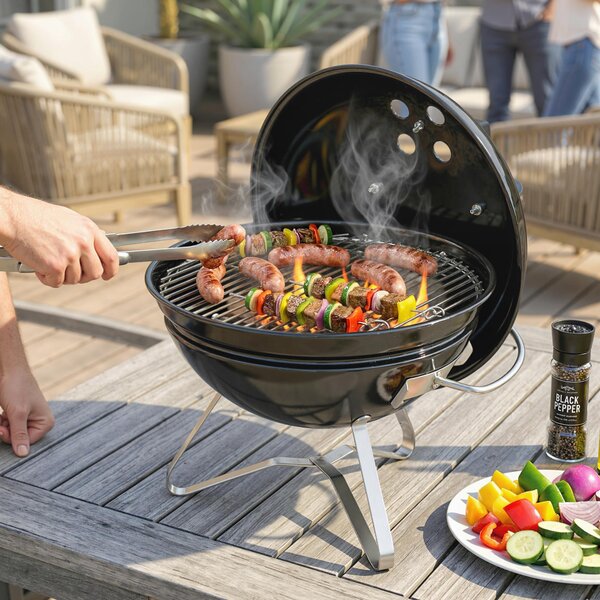 Outsunny Barbecue a Carbonella, Barbecue a Sfera Portatile con Maniglia sul Coperchio e Prese d'Aria Regolabili, 41x41x44 cm, Nero | Aosom Italy