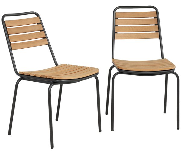 Outsunny Set 2 Sedie da Giardino Resistenti alle Intemperie in Acciaio e Legno, Sedia Impilabile con Schienale fino a 160kg, Legno Naturale | Aosom Italy