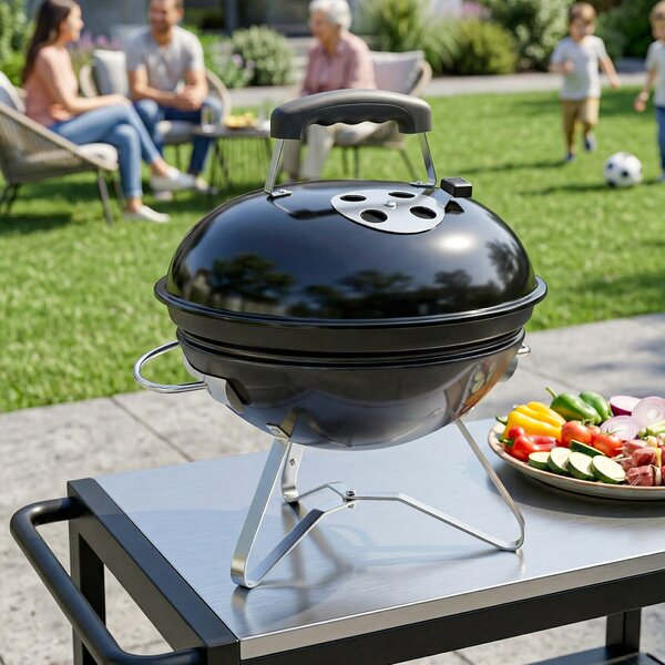 Outsunny Barbecue a Carbonella, Barbecue a Sfera Portatile con Maniglia sul Coperchio e Prese d'Aria Regolabili, 41x41x44 cm, Nero | Aosom Italy