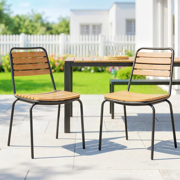 Outsunny Set 2 Sedie da Giardino Resistenti alle Intemperie in Acciaio e Legno, Sedia Impilabile con Schienale fino a 160kg, Legno Naturale | Aosom Italy