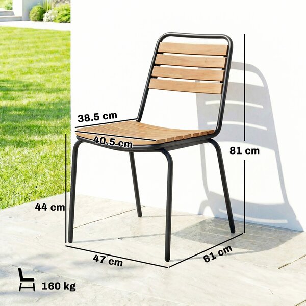 Outsunny Set 2 Sedie da Giardino Resistenti alle Intemperie in Acciaio e Legno, Sedia Impilabile con Schienale fino a 160kg, Legno Naturale | Aosom Italy