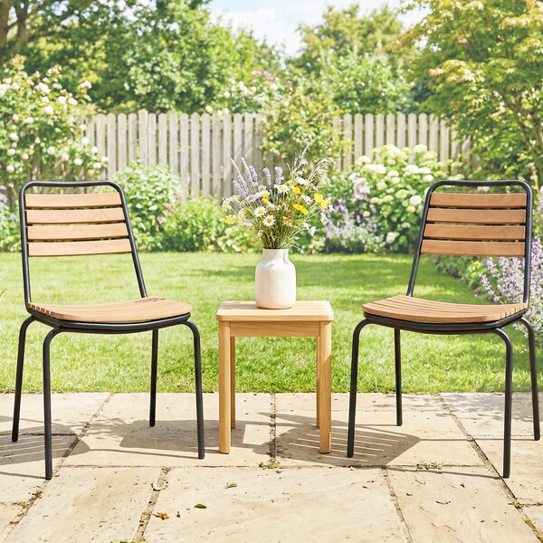 Outsunny Set 2 Sedie da Giardino Resistenti alle Intemperie in Acciaio e Legno, Sedia Impilabile con Schienale fino a 160kg, Legno Naturale | Aosom Italy