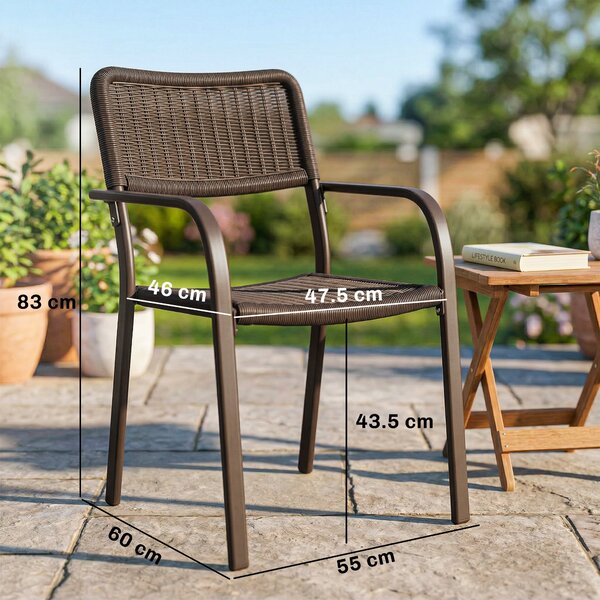 Outsunny Set da 4 Sedie da Giardino Esterno Impilabili con Braccioli, Schienale e Telaio, in Acciaio, 55x60x83 cm, Marrone Scuro | Aosom Italy